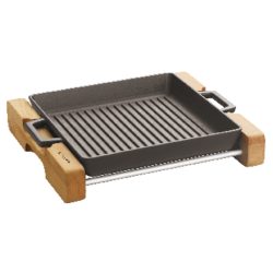 Padella grill ghisa con supporto legno