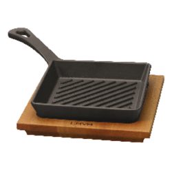 Padella grill quadra con supporto legno
